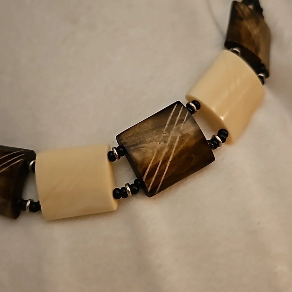 Vintage African Tribal Horn Beaded Unisex Collar Necklace